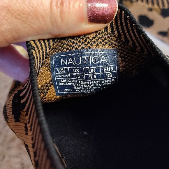 Nautica Sunchaser Brown Black Leopard Print Canvas Slip On Sneakers Size 7.5 - Picture 8 of 9